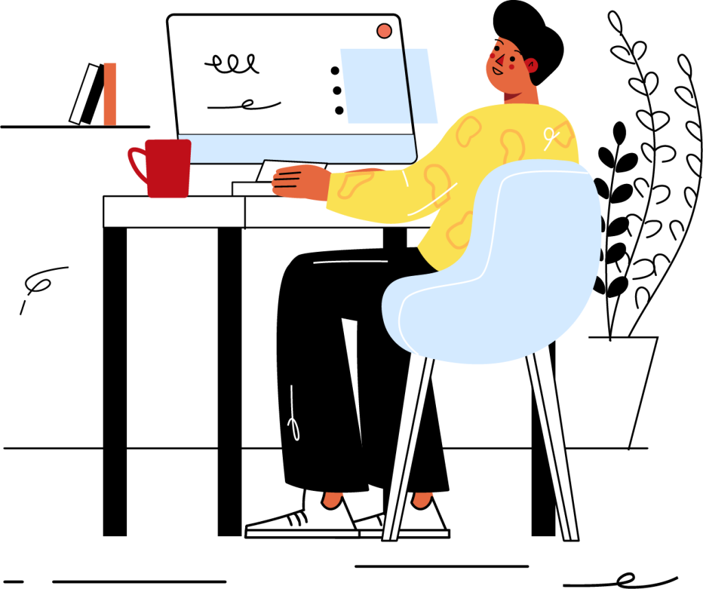 Image d'illustration : personnage assis sur l'ordinateur